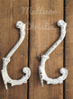 2 Distressed White Cast Iron Victorian Hooks