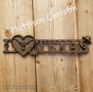 I Love Texas Cast Iron Wall Plaque