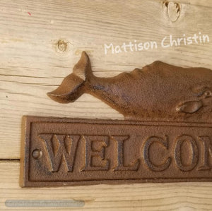 Nautical Themed Cast Iron Whale Welcome Sign Plaque