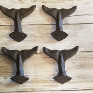 4 Whale Tale Coat Towel Hat Cast Iron Hook