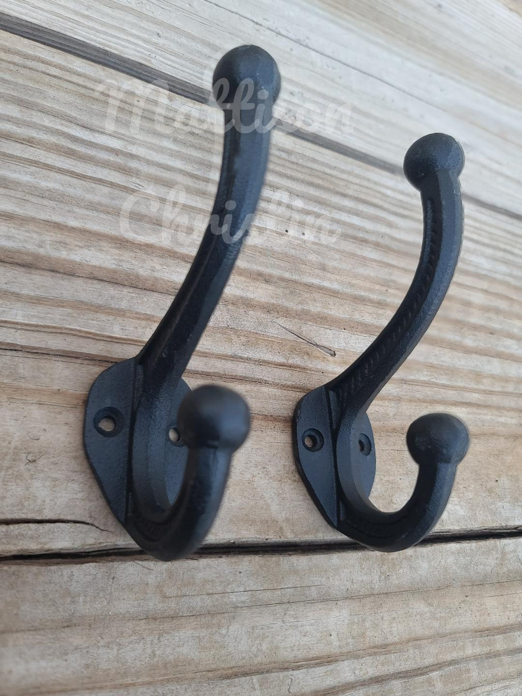 2 Black Cast Iron Coat Hat Towel Hook