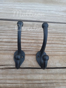 2 Black Cast Iron Coat Hat Towel Hook