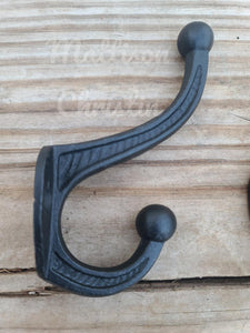 2 Black Cast Iron Coat Hat Towel Hook