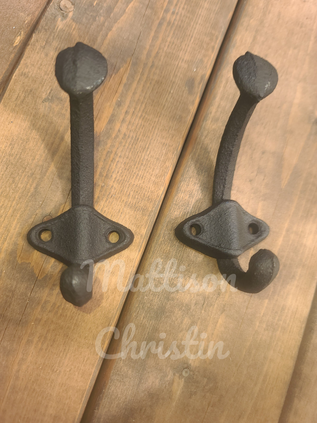 2 Black Cast Iron Coat Hat Towel Key Hook