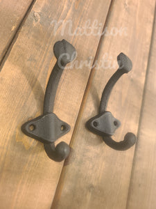 2 Black Cast Iron Coat Hat Towel Key Hook