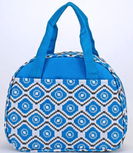 Blue Gray White Aztec Geometric Twist Lunch Bag