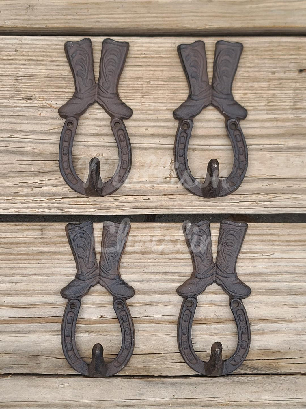 Four (4) Cowboy Boot Horseshoe Cast Iron Hook