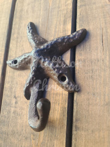 Starfish Cast Iron Nautical Beach Theme Coat Hat Towel Key Rack Hook