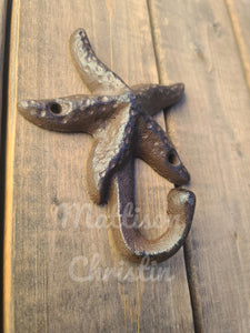 Starfish Cast Iron Nautical Beach Theme Coat Hat Towel Key Rack Hook