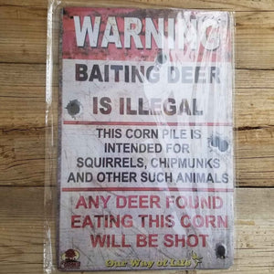 Baiting Deer Is Illegal Man Cave Garage Lodge Tin Sign Decor