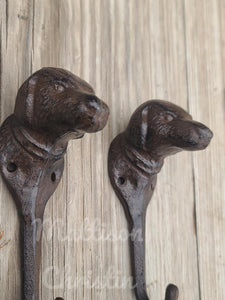 Dog Cast Iron Leash Hook Key Towel Coat Hat Rack Set of 2