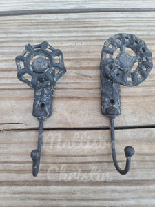 Set of 2 Faucet Knob Cast Iron Coat Hat Key Towel Hook