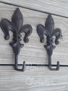 2 Fleur de Lis Cast Iron Hook