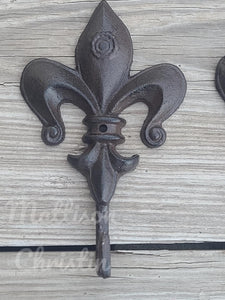 2 Fleur de Lis Cast Iron Hook