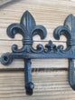 Black Fleur de Lis Cast Iron Coat Hat Key Towel Rack