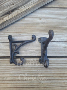 2 Cast Iron Schoolhouse Coat Hat Towel Key Hook