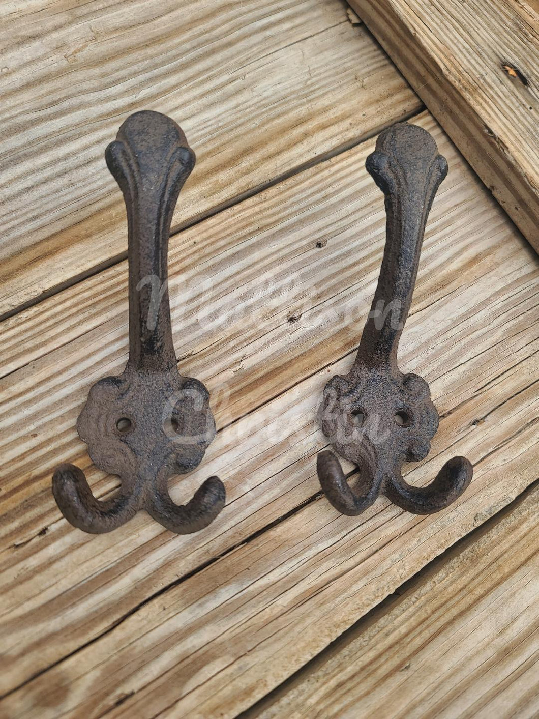 2 Cast Iron Vintage Replica Coat Hat Towel Key Hook Rack