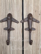 Jet Airplane Cast Iron Hook Key Towel Hat Coat Rack Set of 2