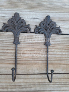 2 Large Floral Fleur de Lis Hook