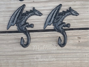 Black Dragon Gothic Key Hook Towel Hat Coat Rack Set of 2