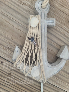 Wooden Whitewashed Decorative Anchor with Hook