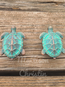 Sea Turtle Drawer Green Patina Pull Cabinet Knob