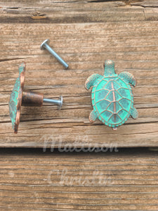 Sea Turtle Drawer Green Patina Pull Cabinet Knob