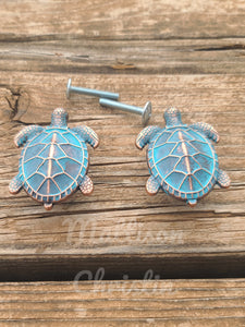 Sea Turtle Drawer Turquoise Blue Patina Pull Cabinet Knob