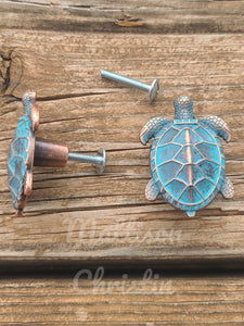 Sea Turtle Drawer Turquoise Blue Patina Pull Cabinet Knob