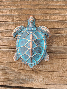 Sea Turtle Drawer Turquoise Blue Patina Pull Cabinet Knob