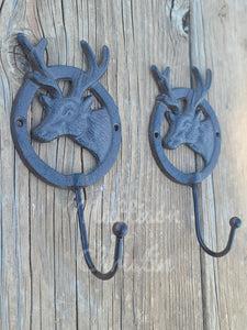 2 Cast Iron Deer Lodge Hunting Themed Coat Towel Hat Key Hook