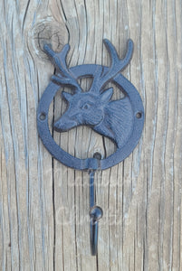 2 Cast Iron Deer Lodge Hunting Themed Coat Towel Hat Key Hook