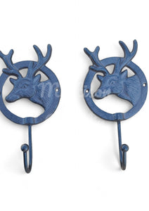 2 Cast Iron Deer Lodge Hunting Themed Coat Towel Hat Key Hook