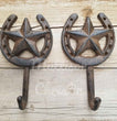 2 Cast Iron Horseshoe Star Coat Hat Towel Key Single Hook Rack