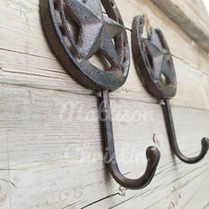 2 Cast Iron Horseshoe Star Coat Hat Towel Key Single Hook Rack