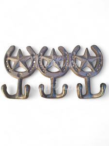 Triple Star Horseshoe Cast Iron Hook Key Rack