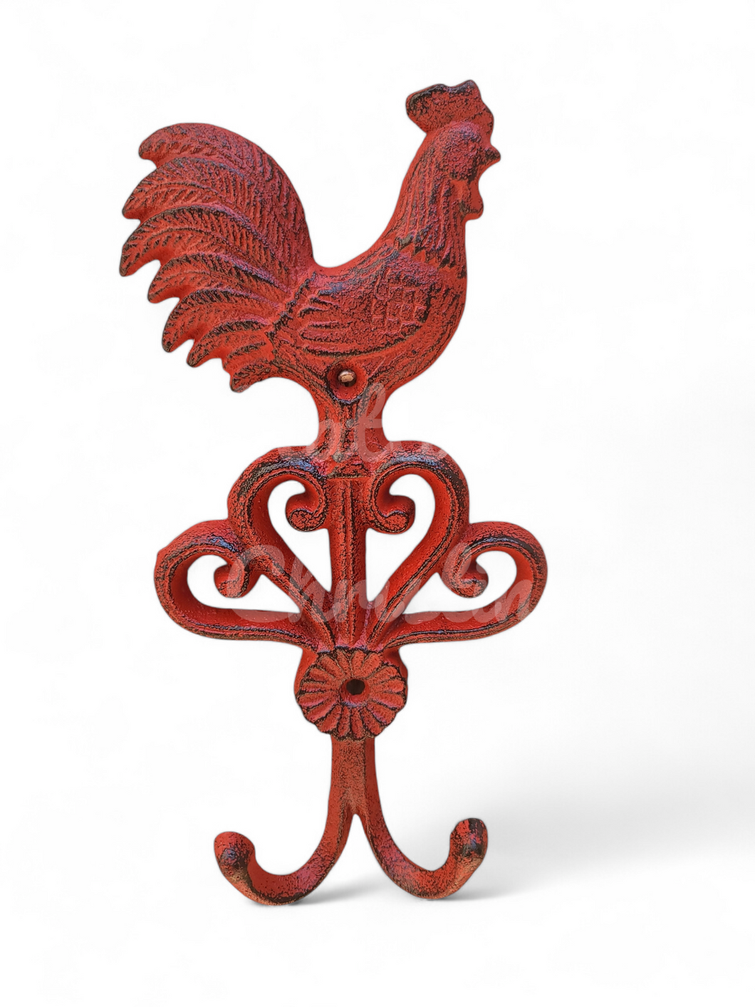 Distressed Red Rooster Cast Iron Hook