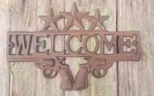 Pistol Cast Iron Welcome Plaque