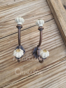 Porcelain Knob Coat Hat Hooks Set 2