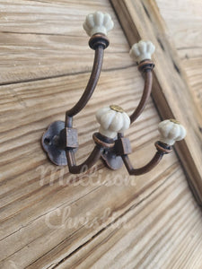 Porcelain Knob Coat Hat Hooks Set 2