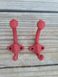 2 Red Cast Iron Coat Hat Towel Key Hook