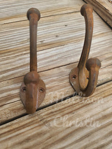 Rustic Cast Iron Coat Hat Towel Hook Set of 2