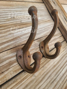 Rustic Cast Iron Coat Hat Towel Hook Set of 2