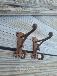 Rustic Rust Cast Iron Coat Hat Key Towel Hook Set of 2