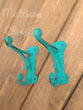 Teal Blue Cast Iron Coat Hat Key Towel Hook Set of 2