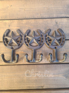 Triple Star Horseshoe Cast Iron Hook Key Rack