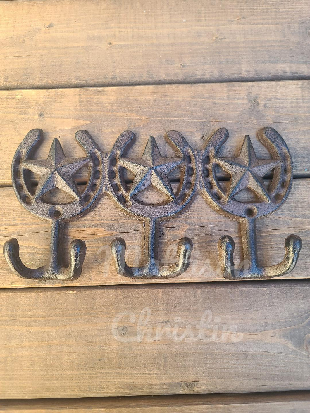 Triple Star Horseshoe Cast Iron Hook Key Rack