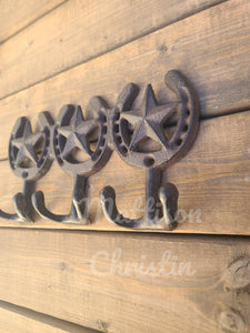 Triple Star Horseshoe Cast Iron Hook Key Rack