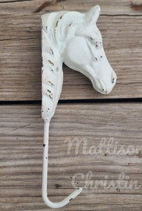 Distressed White Cast Iron Horse Hat Coat Key Towel Hook