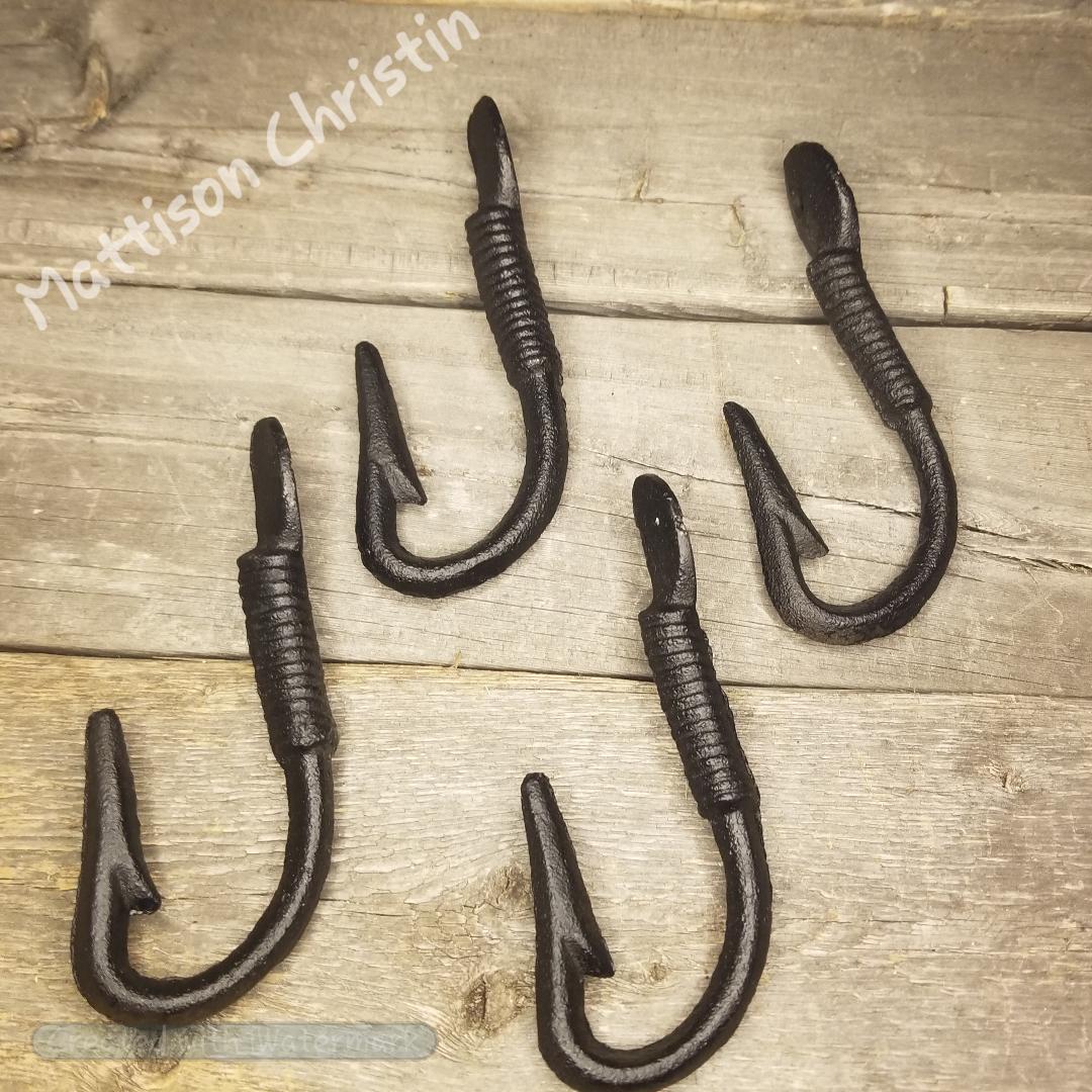 Black Cast Iron Fishing Hook Set of 4 Key Coat Hat Towel Rack – Mattison  Christin